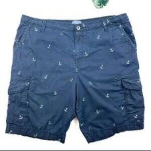 G.H. Bass Co. Navy W/ Anchors Sail 100% Cotton Mens Cargo Shorts Size 40